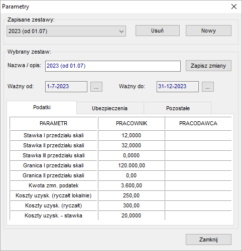 Kalkulatory wynagrodzeń - parametry użytkownika